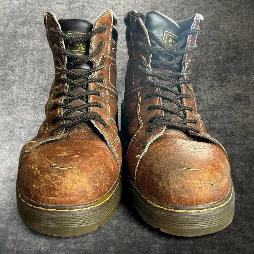 Dr Martens Industrial Men’s 11 Brown Leather Steel Toe Work Boots Slip Resistant